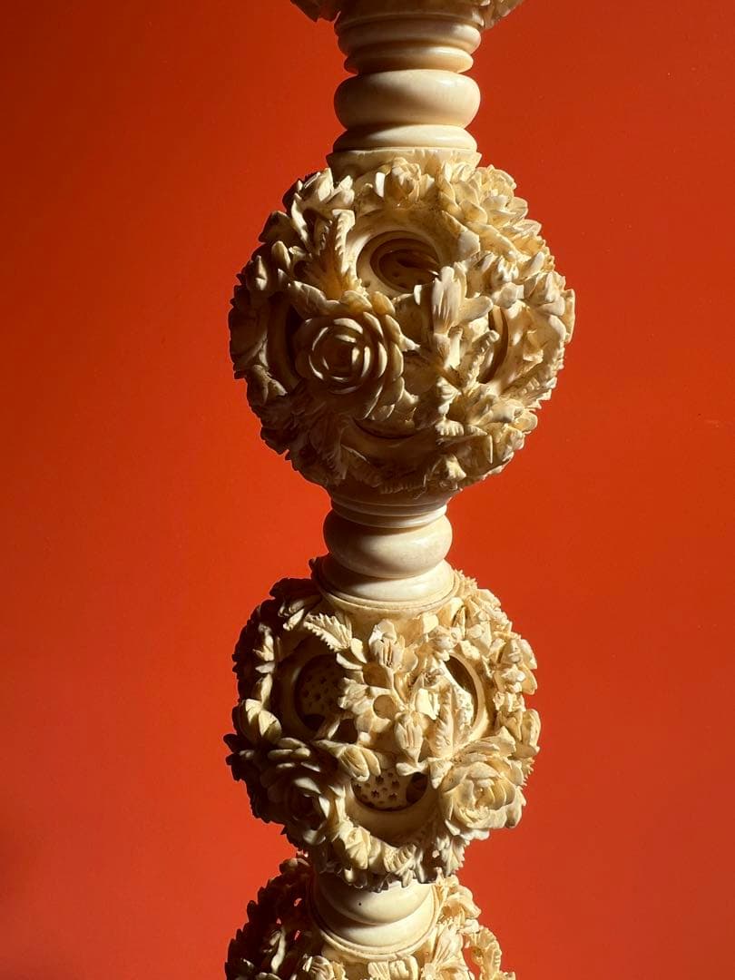 1081 中国美術　多層球　彫刻　約全長70cm 　猴　天球儀　置物