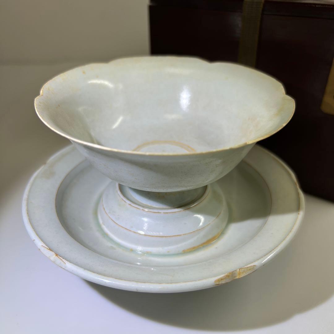 中国宋時代　影青盃、盃台　木箱付　高さ9㎝　東Y7-0709⭐︎2Fトコカ