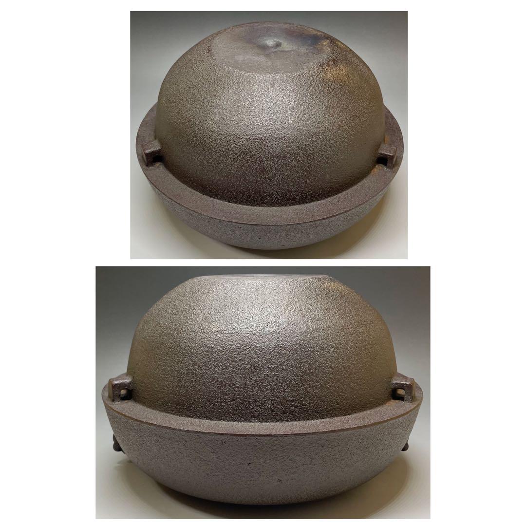 佐藤清光　裏甲釜　羽付釜　替蓋付　釜釻　共箱　共布　作歴書　X075