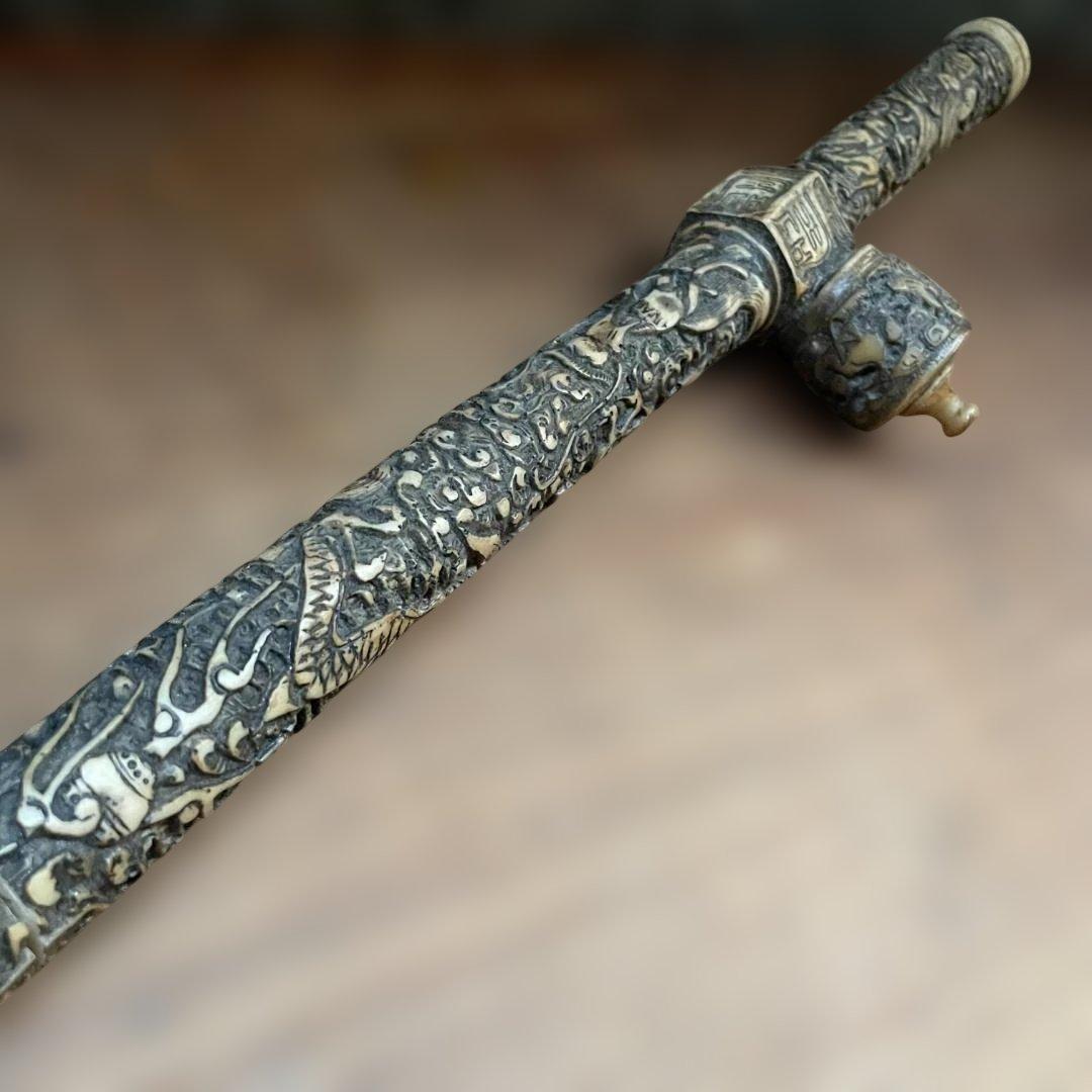 中国 骨董 古玩 古美術 アンティーク 阿片 煙管 アヘン パイプ 彫刻