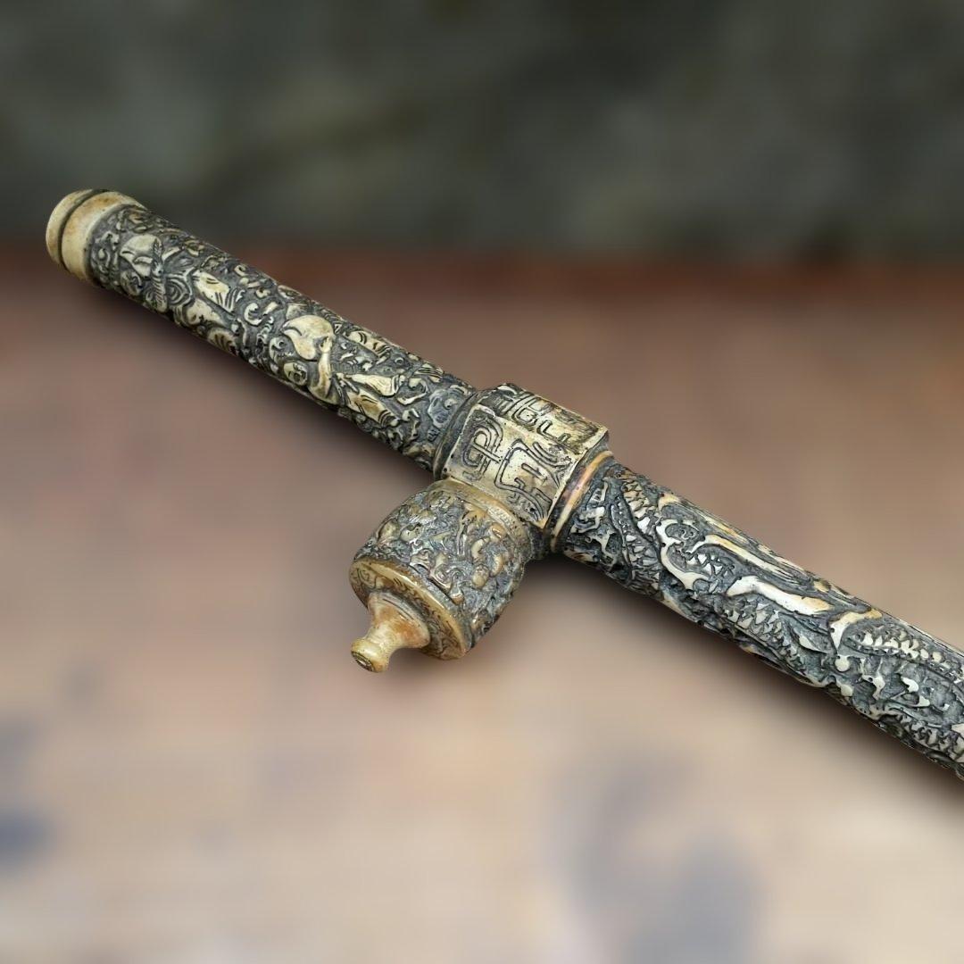 中国 骨董 古玩 古美術 アンティーク 阿片 煙管 アヘン パイプ 彫刻