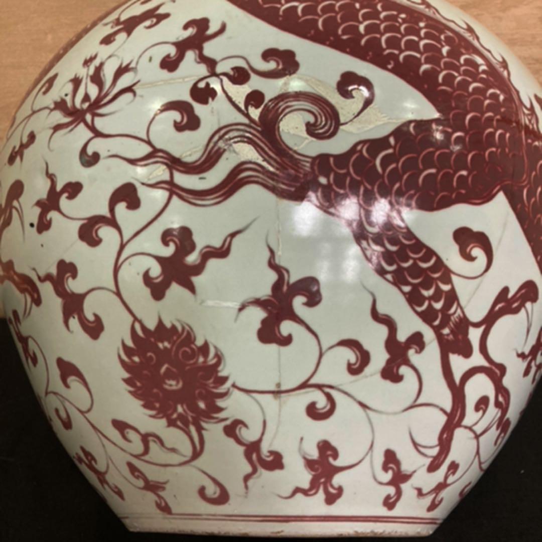 五爪献上龍　辰砂天球大花瓶　高さ75㎝