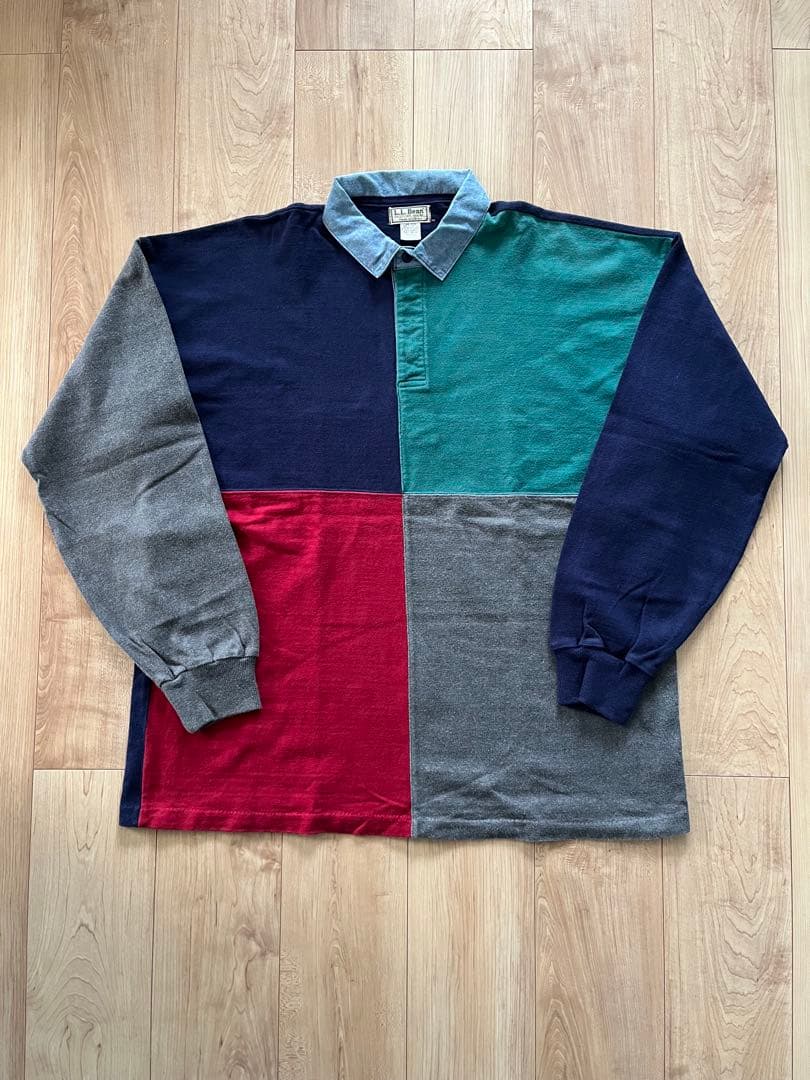90s L.LBean ラガーシャツ マルチパネル エルエルビーン スウェット