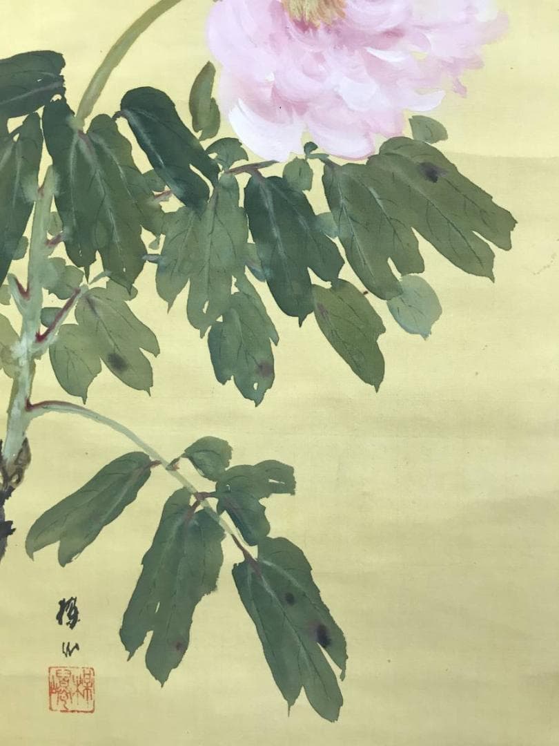 真作/平井楳仙/牡丹に蝶図/花図/ボタン図/花鳥図/掛軸/名家伝来/AD-878