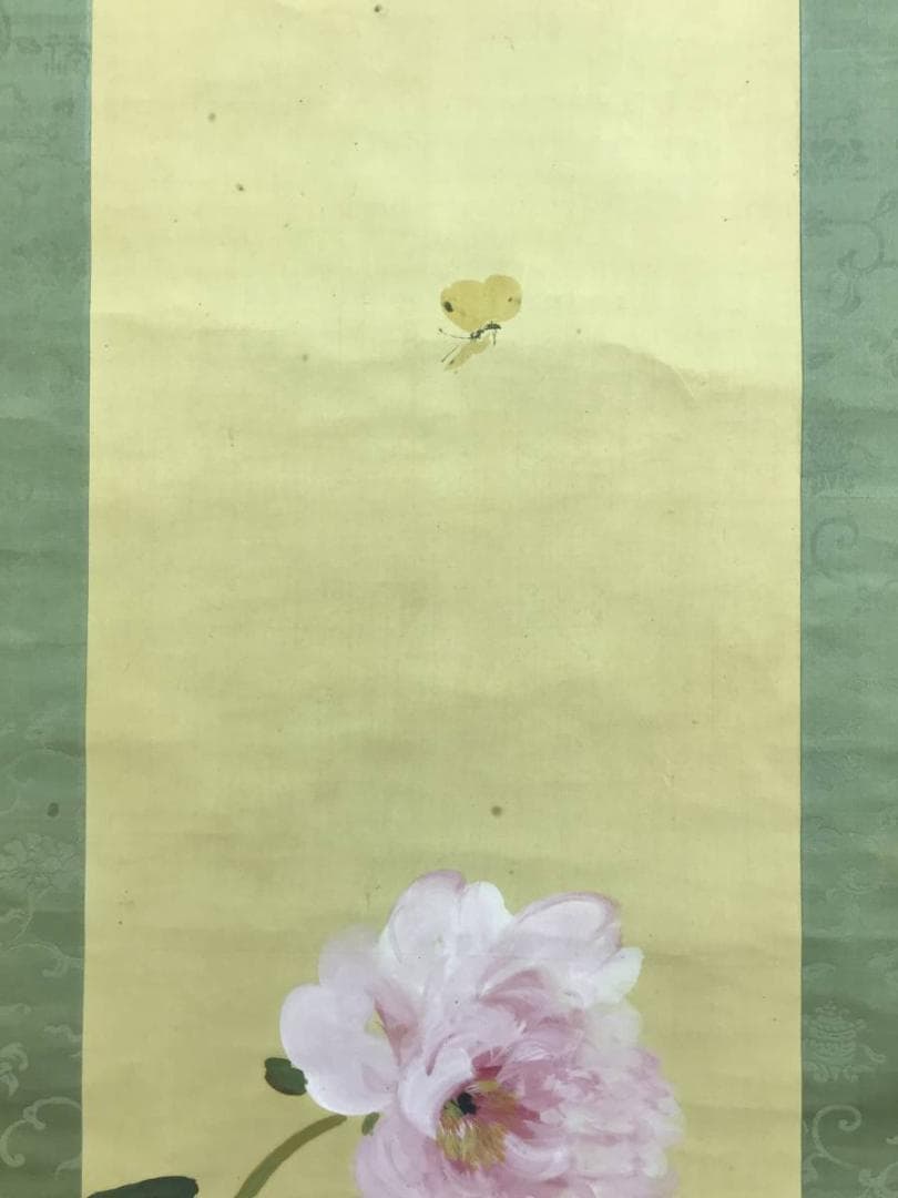 真作/平井楳仙/牡丹に蝶図/花図/ボタン図/花鳥図/掛軸/名家伝来/AD-878
