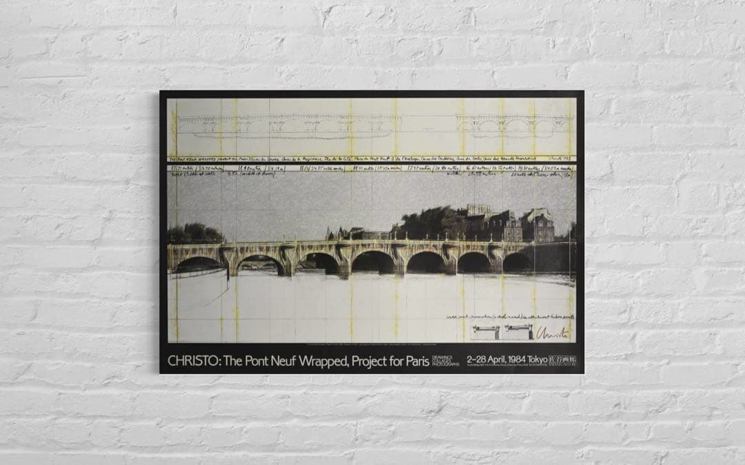 【額付、サイン入】クリスト展ヴィンテージポスター　直筆サイン入り　1984