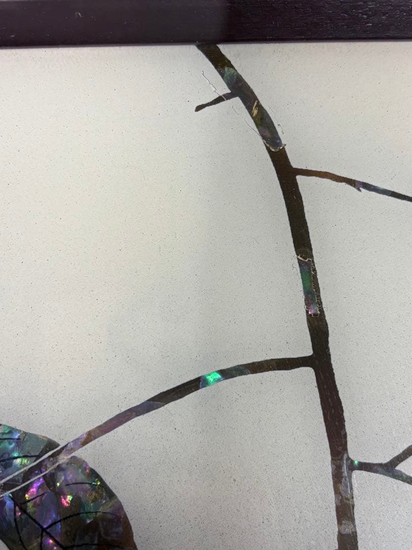 螺鈿細工 日本画 鳥 果物 柿 額装 絵画 アート アンティーク