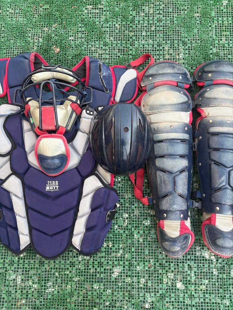 ZETT キャッチャー用プロテクターセット フリーサイズ ネイビー/レッド