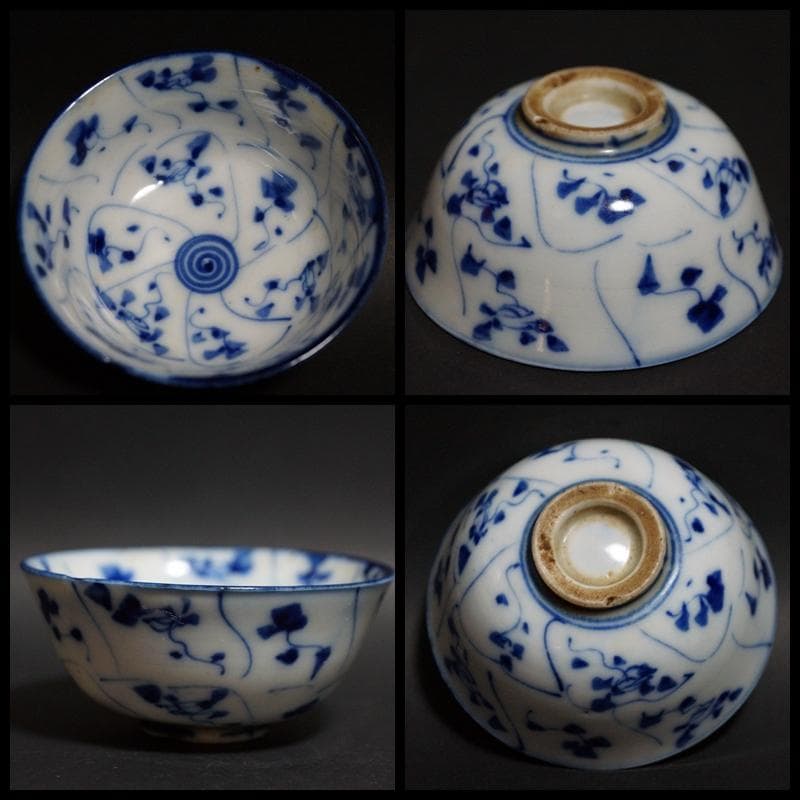 唐物 清朝 染付青花 なずな文 煎茶碗(六客)汲み出し茶碗 煎茶道具 箱付