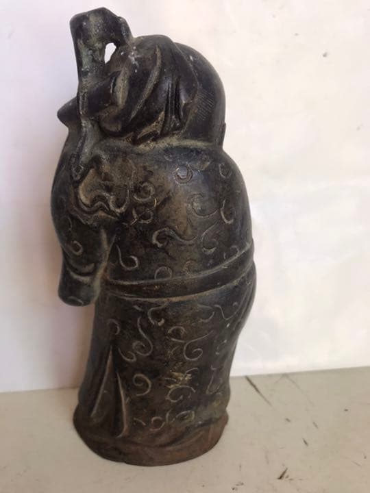 置物古銅製，時代物，緣起物，書房置物，高14cm，重480克