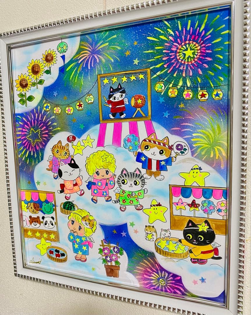 黒猫ミー雲の上シリーズ絵画２点