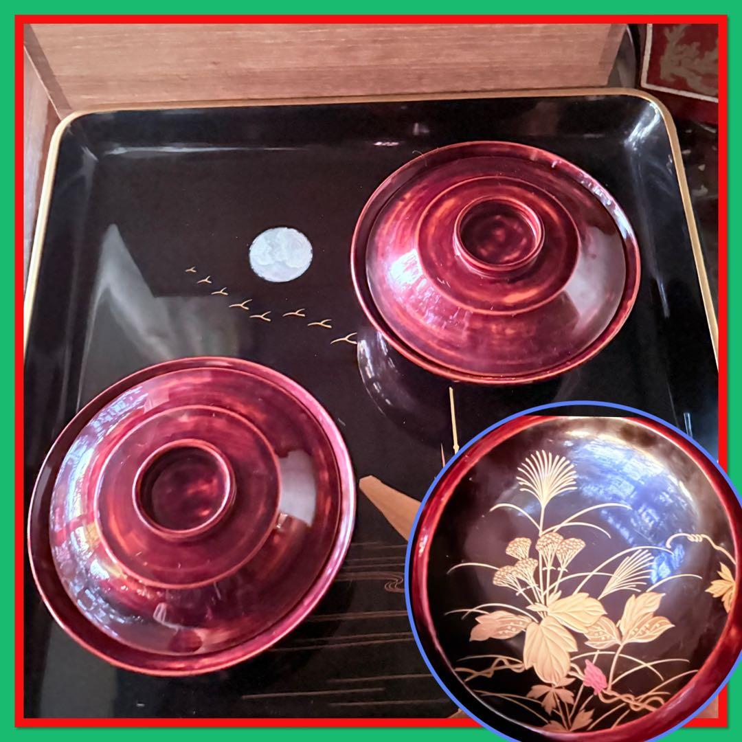 2244様感謝‼️感謝価格‼️超絶JAPAN蒔絵あけぼの❌黒 秋草蒔絵　茶懐石椀5客
