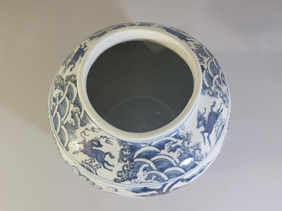 中国 染付 武人紋 蓋壷 茶入 DT166