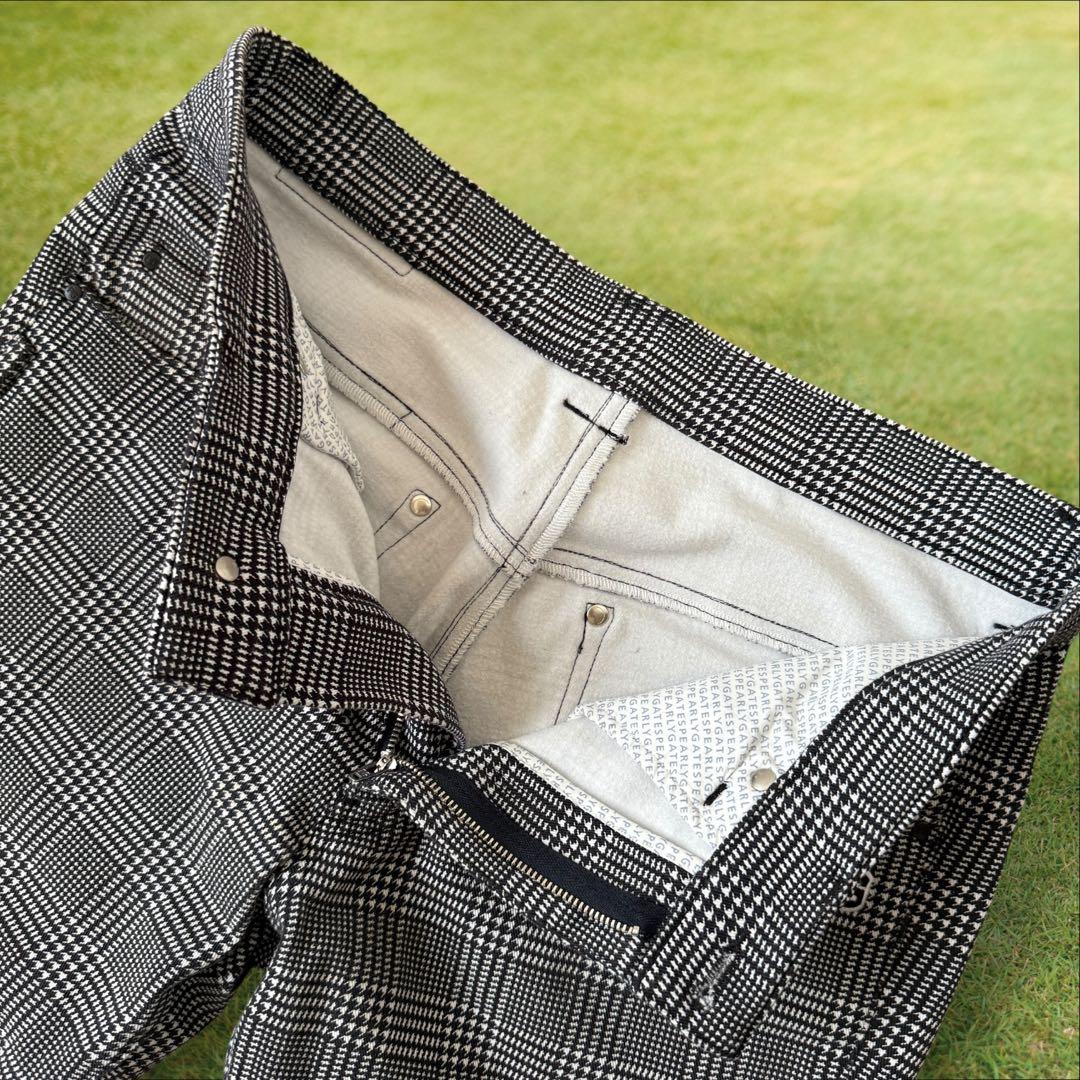 防寒　裏地付き　パーリーゲイツ　パンツ　M〜L相当　チェック　千鳥格子　黒　白