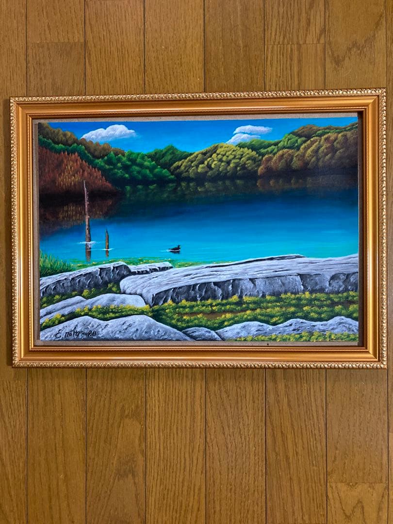 アクリル絵具　額縁込みサイズ　横46センチ縦32センチ　　湖