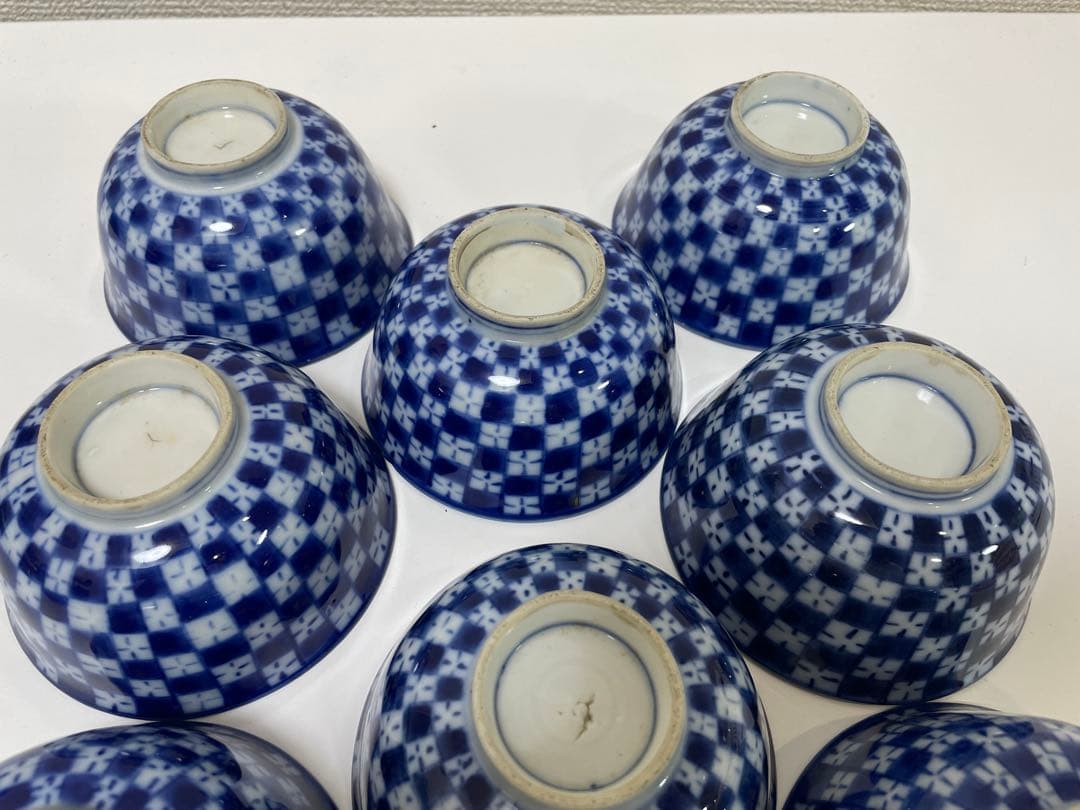 【現状品】古伊万里 青 染付 蓋付飯碗9客 レトロ アンティーク