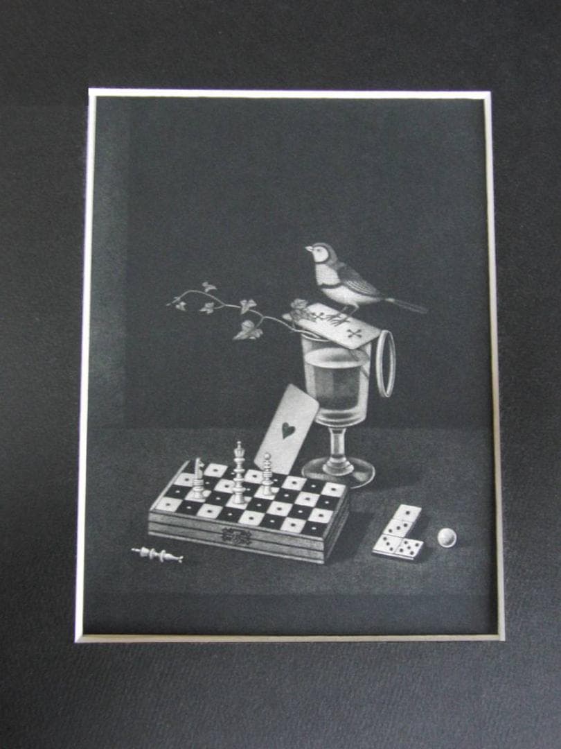 長谷川潔、飼馴らされた小鳥（西洋将棋等）、厳選、希少画集・額装画