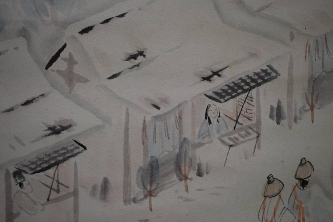 真作/生田花朝女/山水売店人物図/布袋屋掛軸HH-905