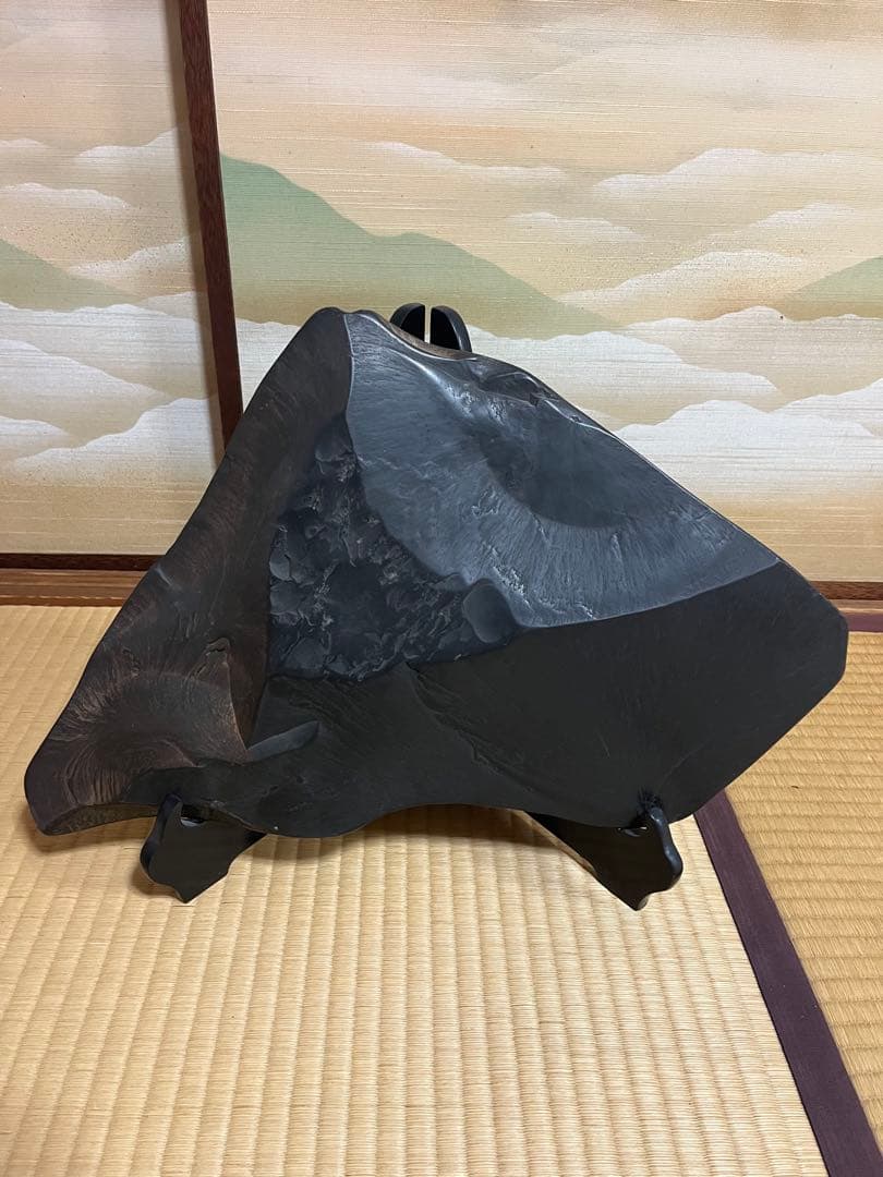 【大型水石 鑑賞石 山景石 台座付】床の間 和室 和モダン 天然石 置物