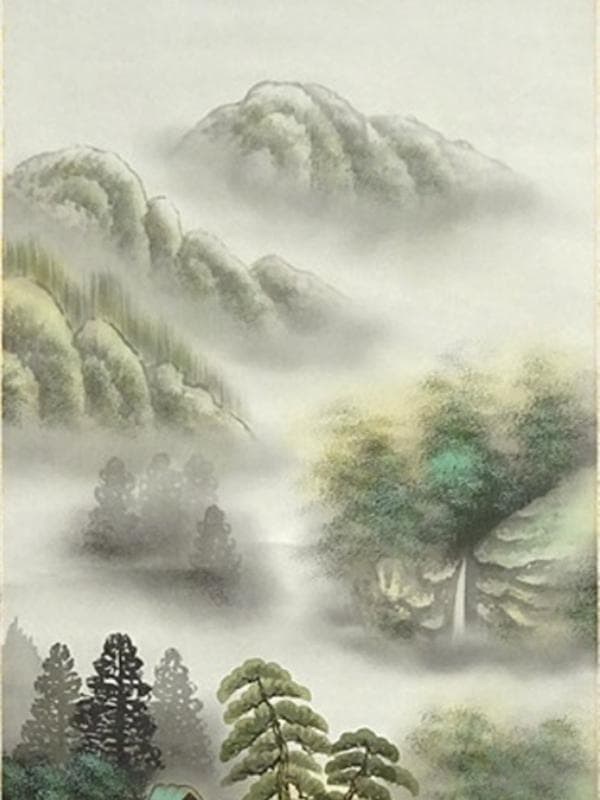 掛軸 小林雄山『彩色山水図』日本画 絹本 肉筆 共箱付 掛け軸 a033112