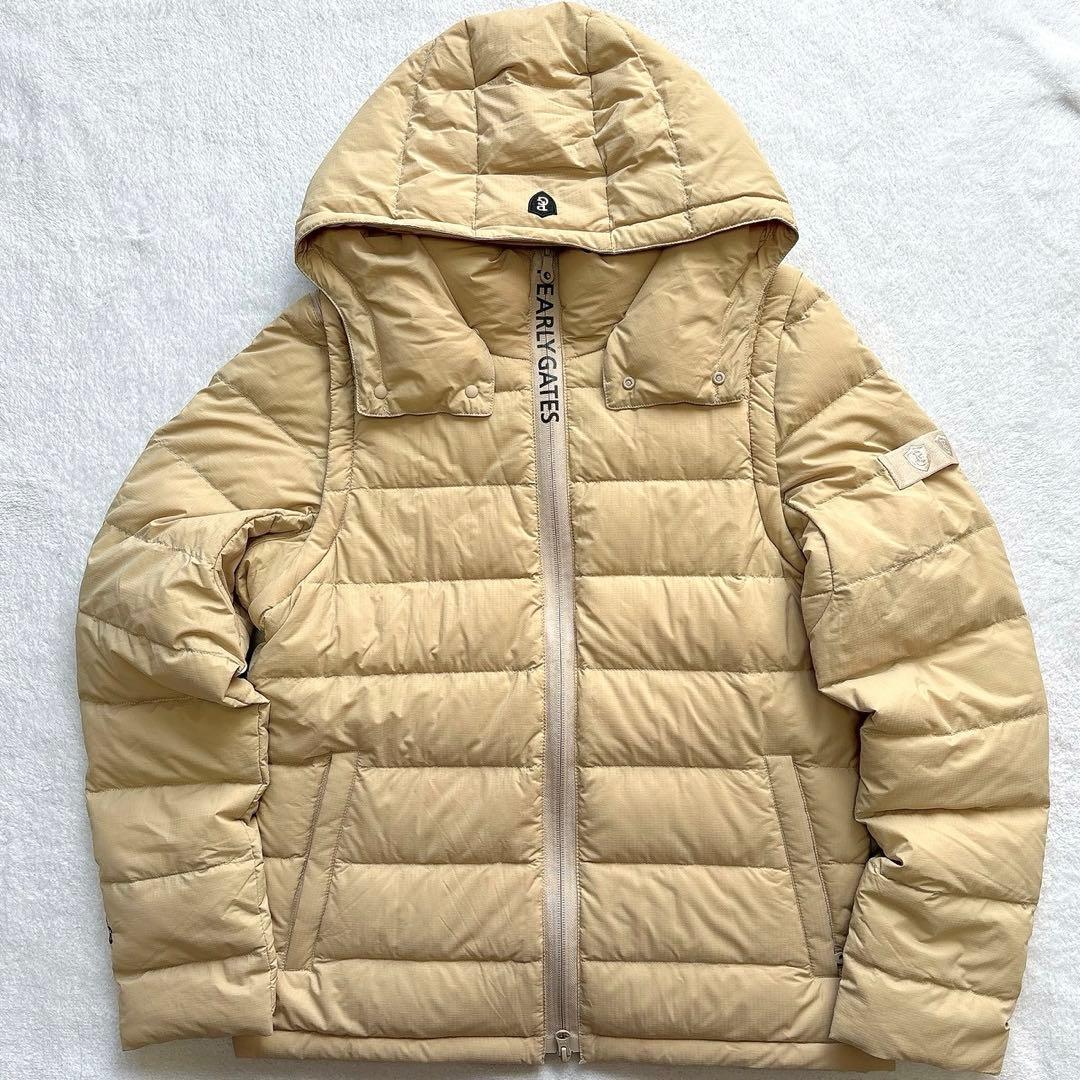 未使用級　現行品　パーリーゲイツ 　ダウン　ジャケット　ベスト　フード　ベージュ