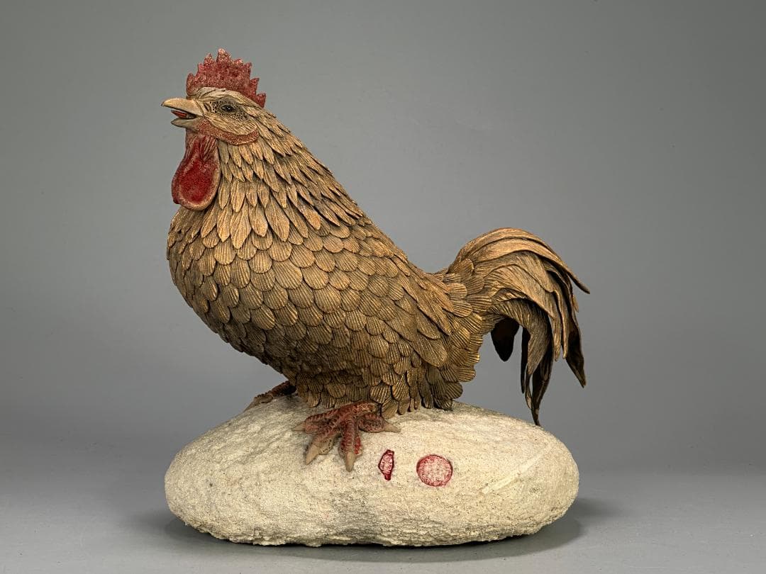 台湾陶磁　作家品　郭金蒼　在銘　鶏　置物　縁起物