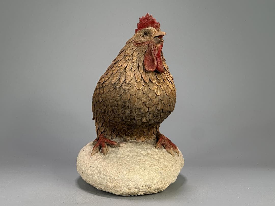 台湾陶磁　作家品　郭金蒼　在銘　鶏　置物　縁起物