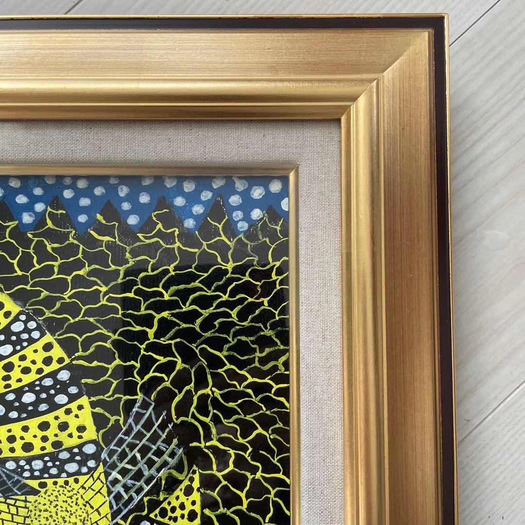 B*B様 草間彌生【帽子】肉筆/表裏サイン有り/油彩/アクリル/絵画/額縁