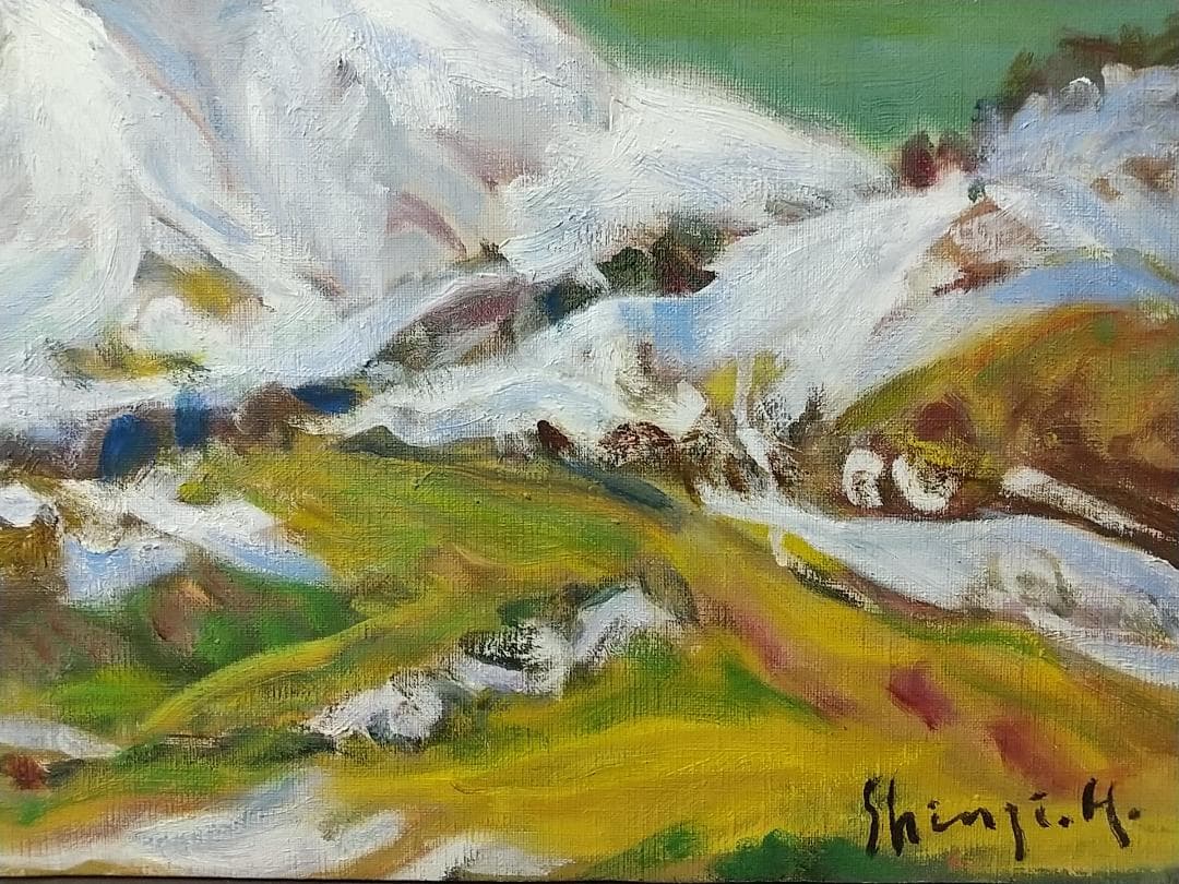 絵画 油彩画 油絵 F6「磐梯浅春」アート 風景画 磐梯山