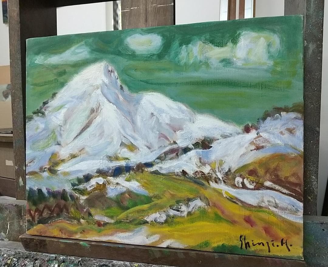 絵画 油彩画 油絵 F6「磐梯浅春」アート 風景画 磐梯山