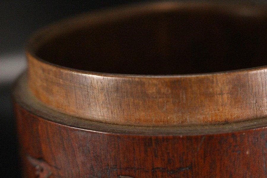 中国美術 唐木 刻題詞 在銘 筒蓋物 旧家蔵出