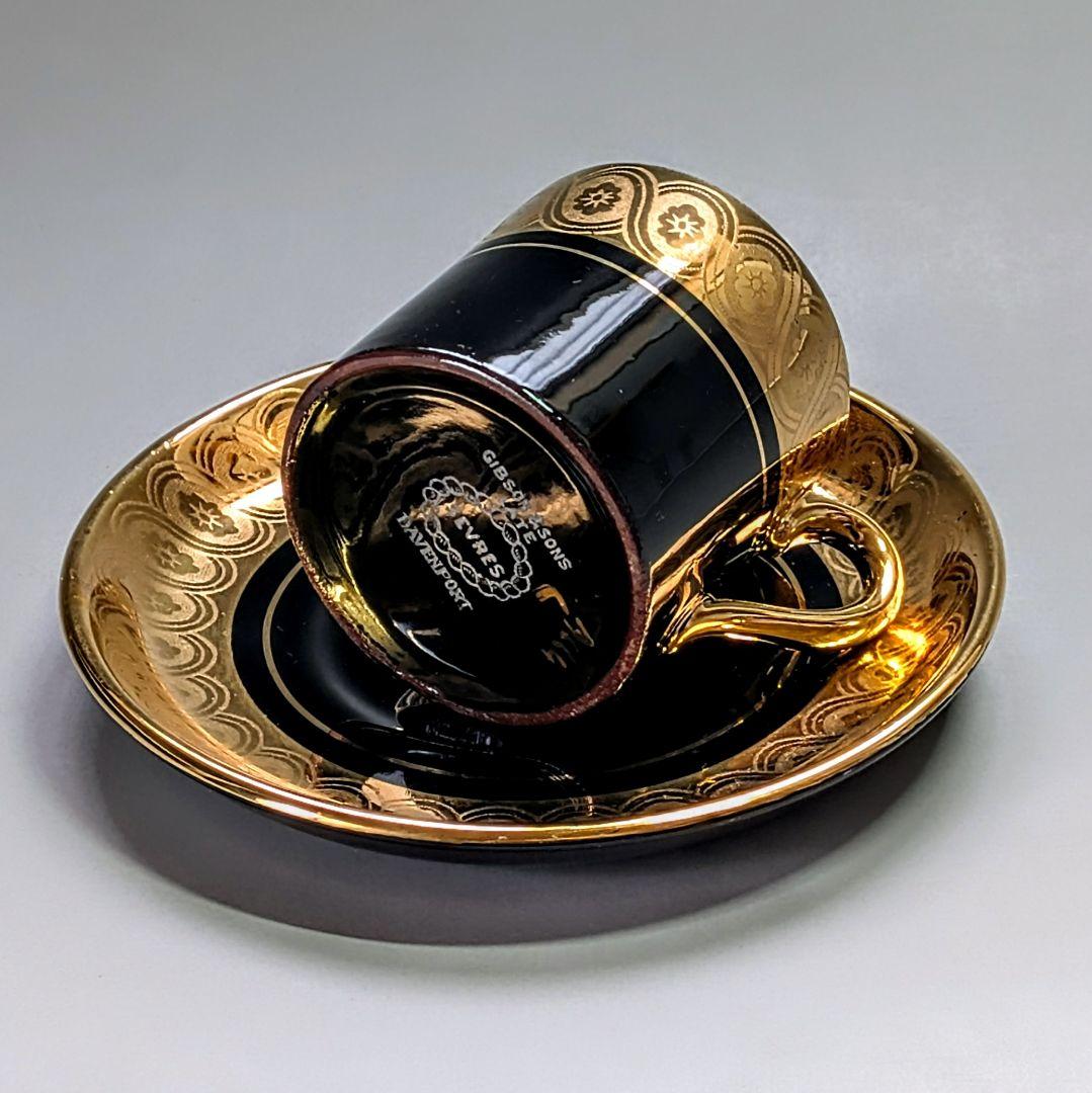 Gibson&sons 英国 1900年初期 漆黒花金紋 カップ＆ソーサー