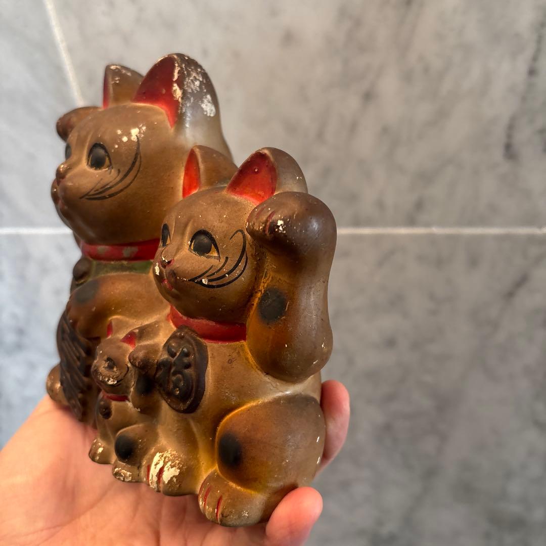 アンティーク雰囲気抜群の良き人、お金を呼び込む親子招き猫