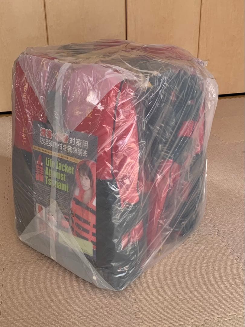 3着セット　津波水害対策用　防災頭巾付き　救命胴衣　ライフジャケット