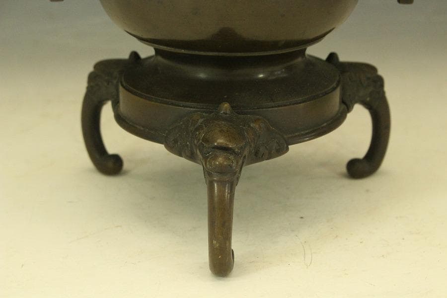 古銅 薄端 花器 池坊 華道 獣足 (A282)