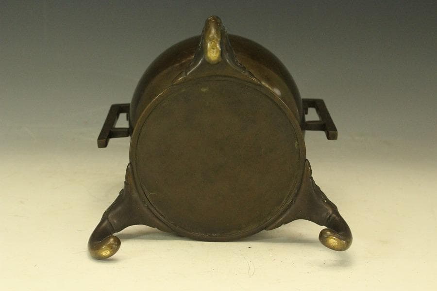 古銅 薄端 花器 池坊 華道 獣足 (A282)