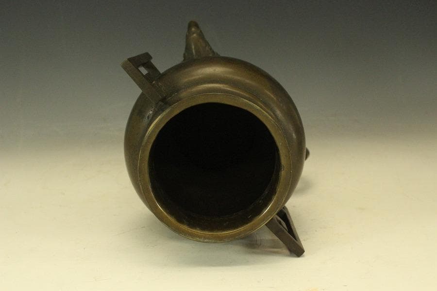 古銅 薄端 花器 池坊 華道 獣足 (A282)