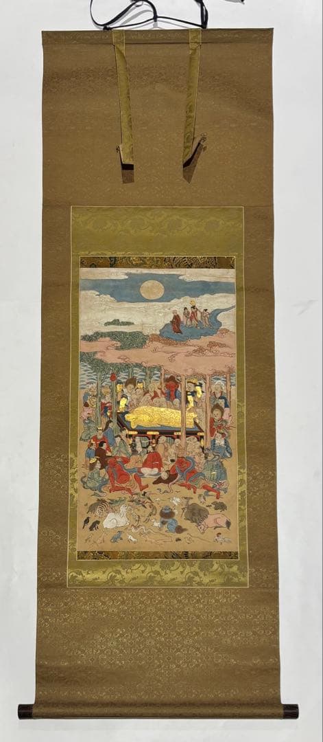 「極彩色 釈迦涅槃図」江戸時代中期頃筆 1幅|仏教美術 仏像 和本 古典籍 仏陀