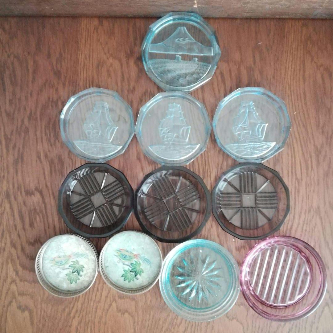 ガラスコースター各種　11枚　昭和レトロ　富士山　幾何学文様