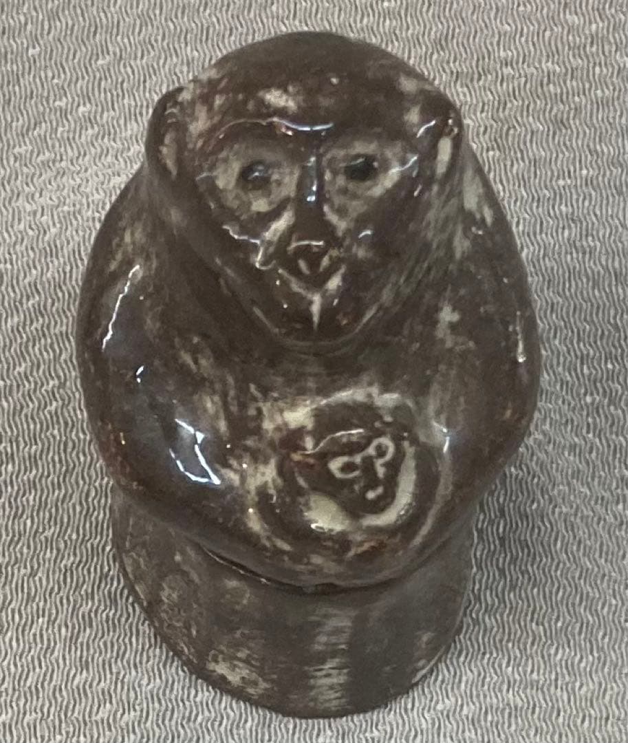 B203s  吉向焼　吉向松月造「親子瓦ざる」申香合　共布共箱　猿　茶道具香道具