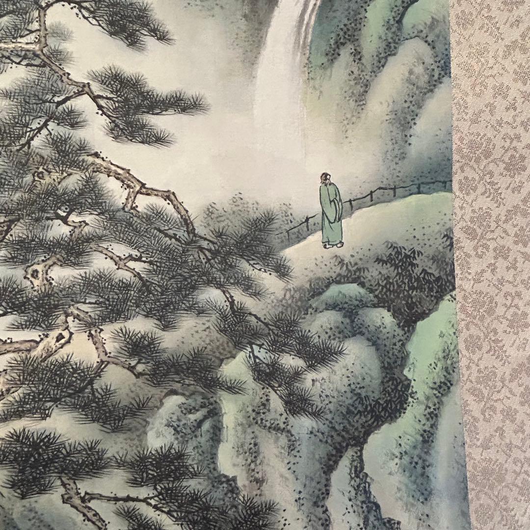 幸堂在銘 山水画 蓬莱山　掛軸 絹本 美術品