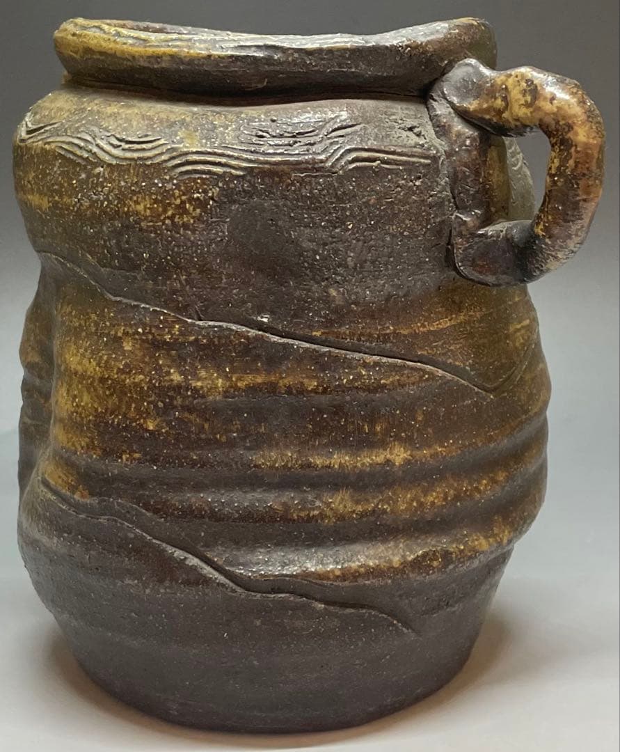 古備前　波状文　窯印　耳付水指　耳付花入　双耳水指　双耳花入　b6220