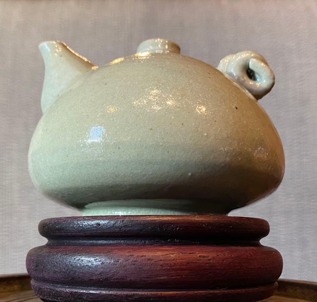 緑青磁　水滴・一輪挿し　鑑賞台付 沈船品 ヴィンテージ　レア 中国　台湾茶器