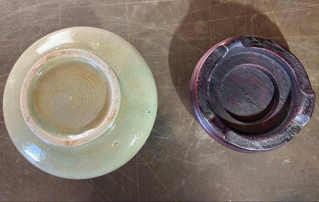 緑青磁　水滴・一輪挿し　鑑賞台付 沈船品 ヴィンテージ　レア 中国　台湾茶器