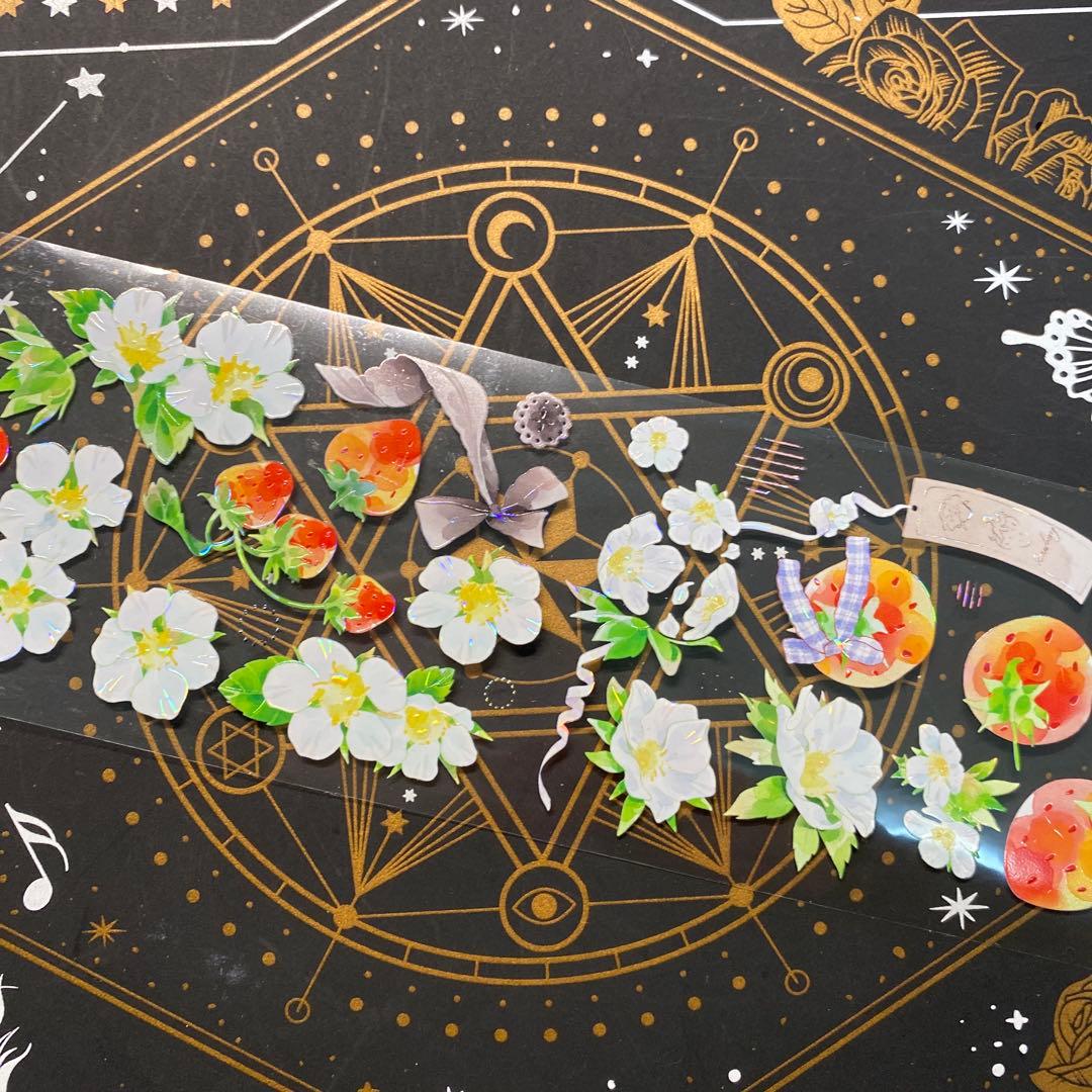 【9199】海外　マステ　中古巻　貝殻光マスキングテープ　苺　果物　お花　装飾系