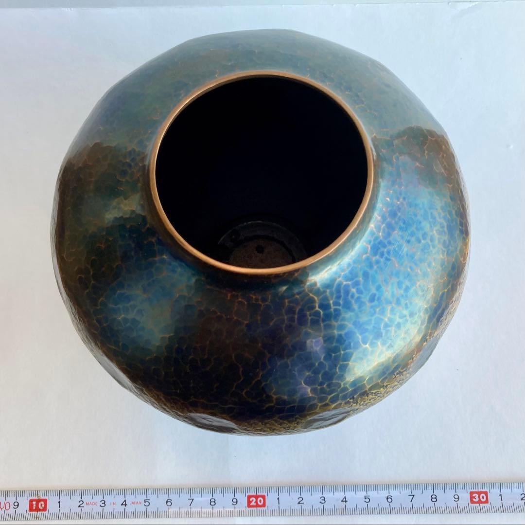 無形文化遺産　燕鎚起銅器　銅製花瓶　亀甲文　壺　玉川堂　骨董品