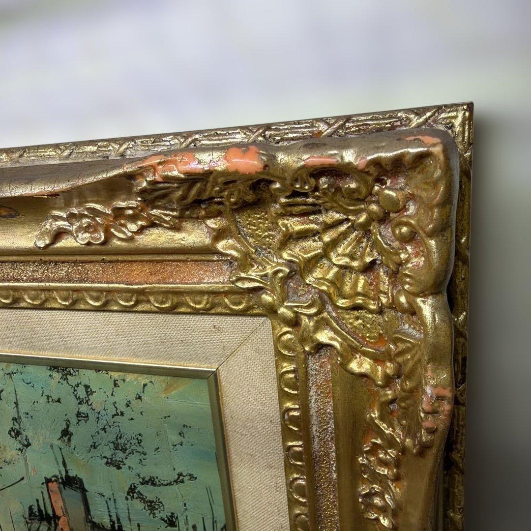 ルイージ・バッシーニ　Luigi Bassini セーヌ川 油絵　製法承認シール