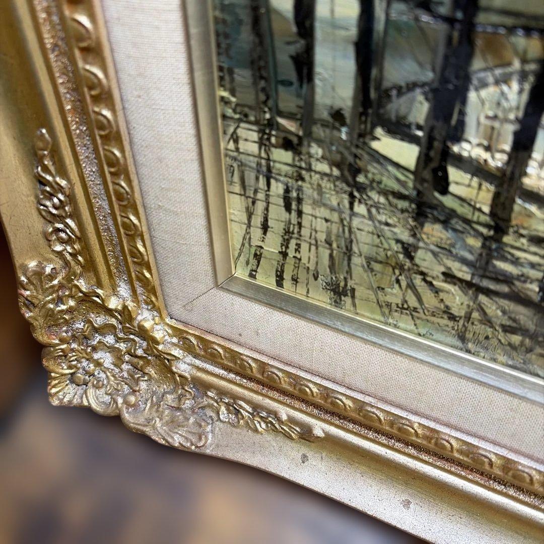 ルイージ・バッシーニ　Luigi Bassini セーヌ川 油絵　製法承認シール