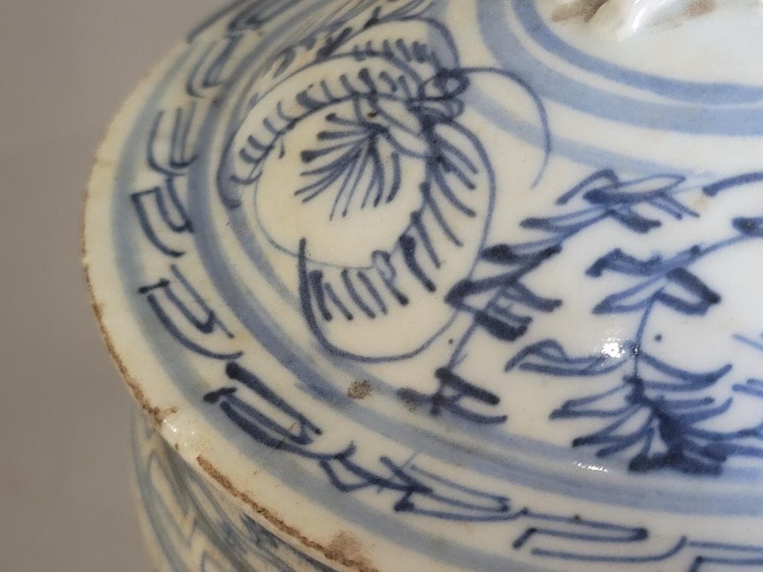 中国 染付 蓋壷 時代物 DT170