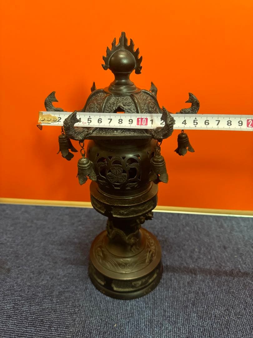 1848  古美術品　銅製　龍文　灯篭  置物　時代物